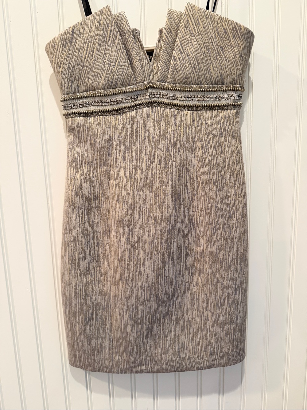 Laundry By Shelli Segal Metallic Taupe Strapless Sheath Dress